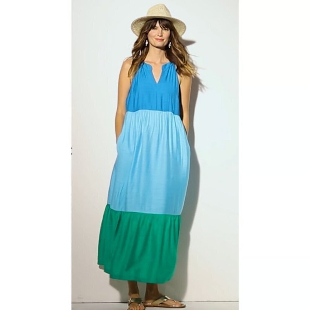 J. Jill Color Block Maxi Sun Dress Women Size 3X Sleeveless